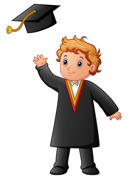 Happy boy in black graduation gown