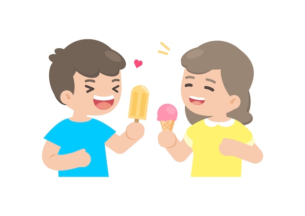 Happy boy and girl eating ice cream