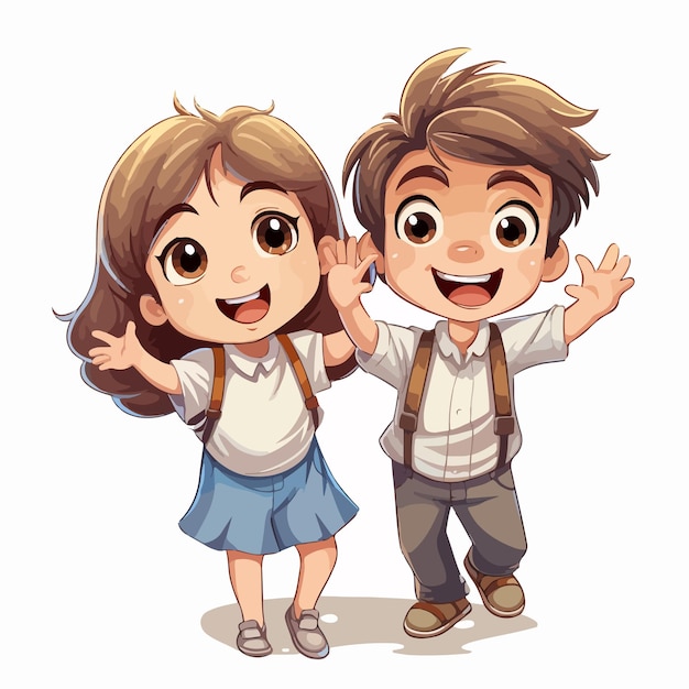 Happy Boy and Girl Illustration Smiling Together