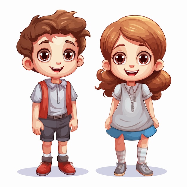 Happy Boy and Girl Illustration Smiling Together