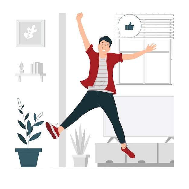 happy boy, man jumping with joy concept illustration