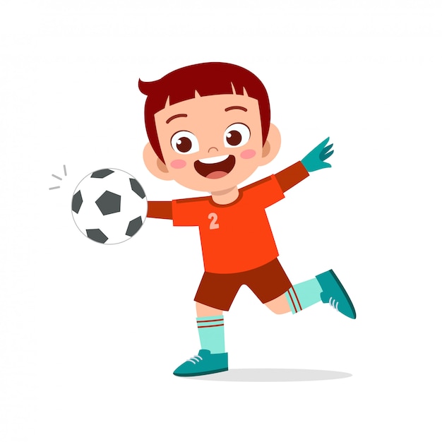 Happy boy play soccer as goalkeeper