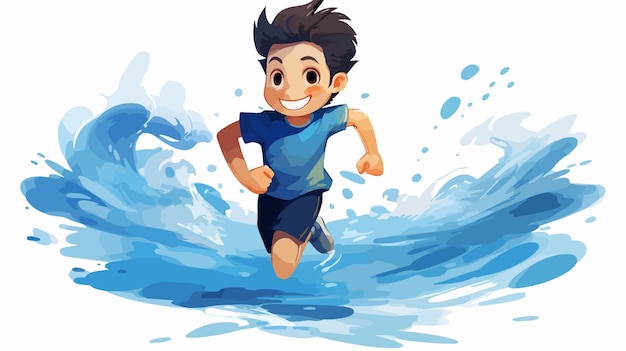 Happy Boy Running in 2D Flat Cartoon Style Vector Illustration