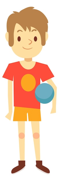 Vector happy boy with ball summer playing kid outdoor