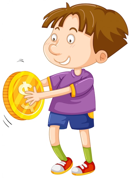 Happy boy with golden coin