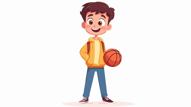 Happy Boy with Hand in Pocket Holding Basketball