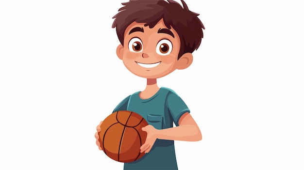 Happy Boy with Hand in Pocket Holding Basketball