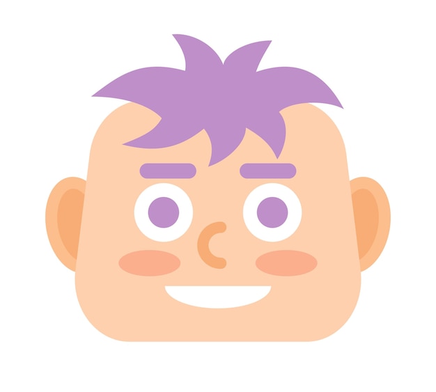 Happy boy with purple messy hairstyle semi flat color vector avatar