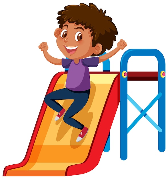 Happy boy with slide playground in cartoon style