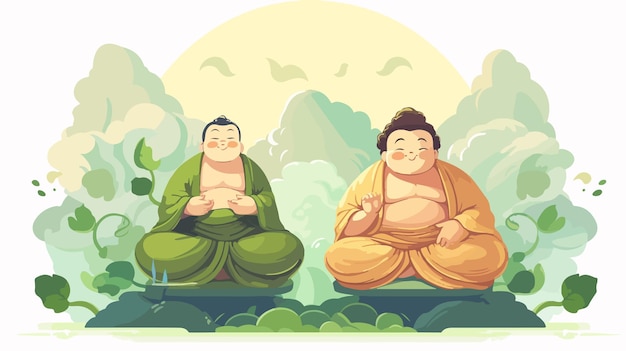 Vector happy buddha partners vector illustration for business promotion