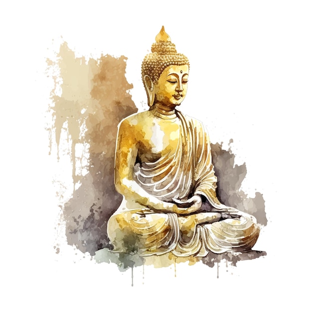 Happy Buddha Purnima greeting card posterSitting figure golden watercolor vector illustration esoteric watercolour illustration