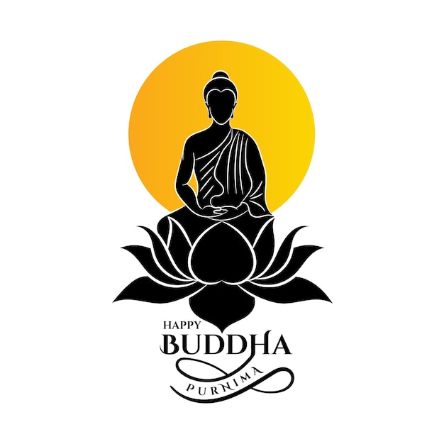 Happy Buddha purnima greeting with lord buddha yoga pose illustration