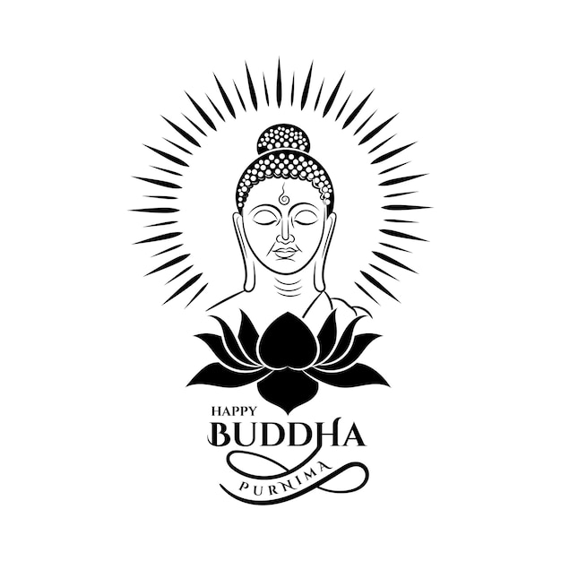 Happy Buddha purnima greeting with lotus flower and typography