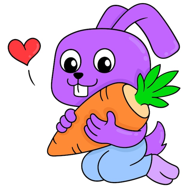 Happy bunny loves big carrots, vector illustration art. doodle icon image kawaii.