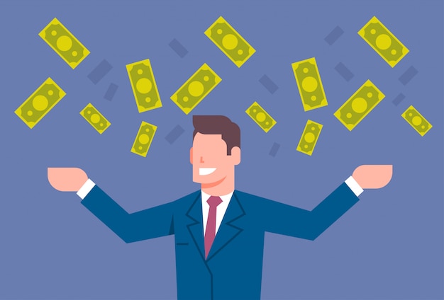 Happy Business Man Throwing Money Up Rich Businessman Financial Success Concept