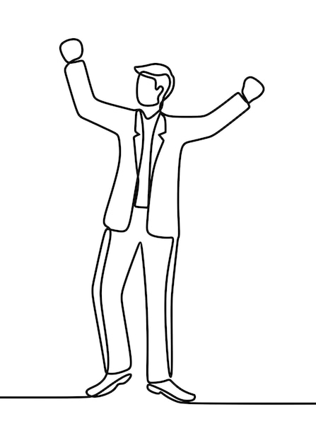 Happy business man wear suit oneline continuous single line art