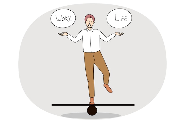 Vector happy businessman balancing between work and life