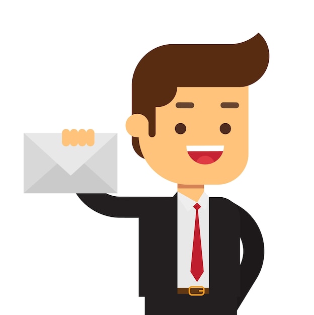 Happy businessman holding closed letter in his hand