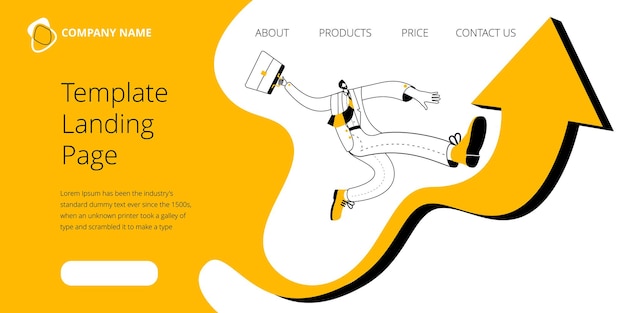 A happy businessman with a briefcase in his hand runs along the arrow of the ascending chart