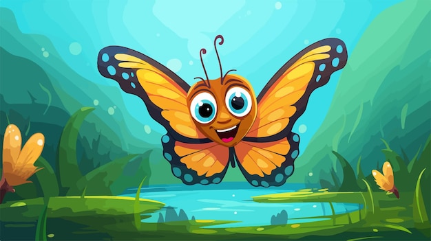 Vector happy butterfly cartoon illustration