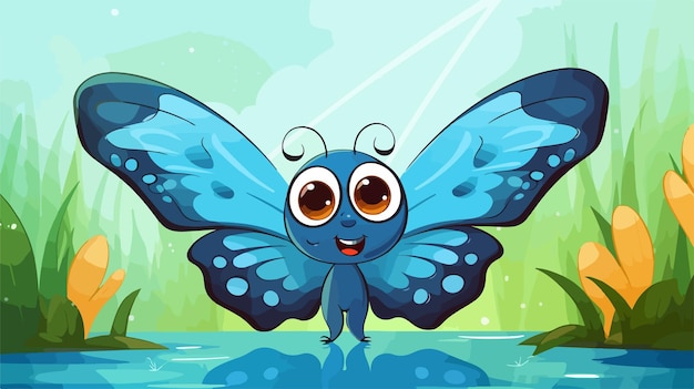 Vector happy butterfly cartoon illustration