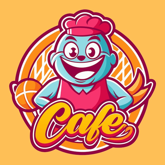 Vector happy cafe mascot holding basketball