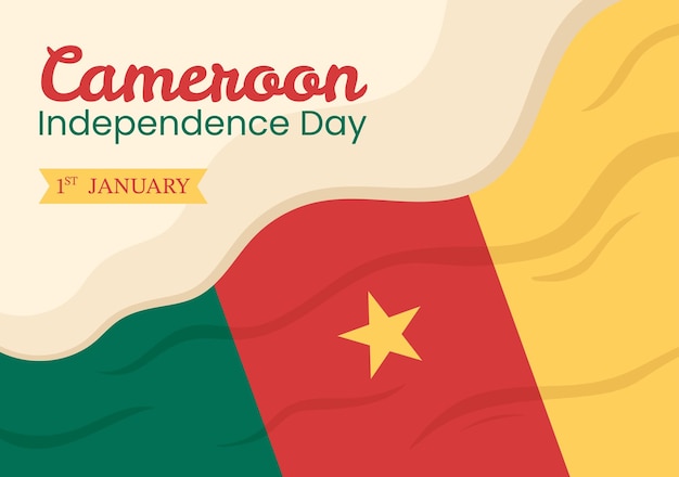 Happy Cameroon Independence Day on January 1st with Cameroonian Flag in Flat Illustration