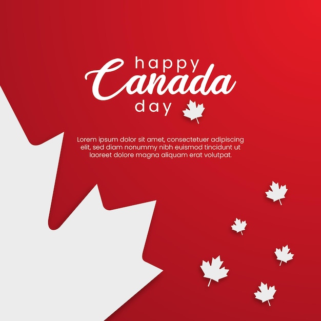 Happy Canada Day 1st July banner with maple leaf on red gradient background