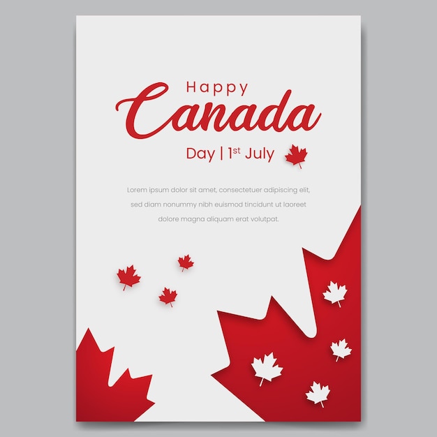 Happy Canada Day 1st July poster with maple leaf silhouette illustration