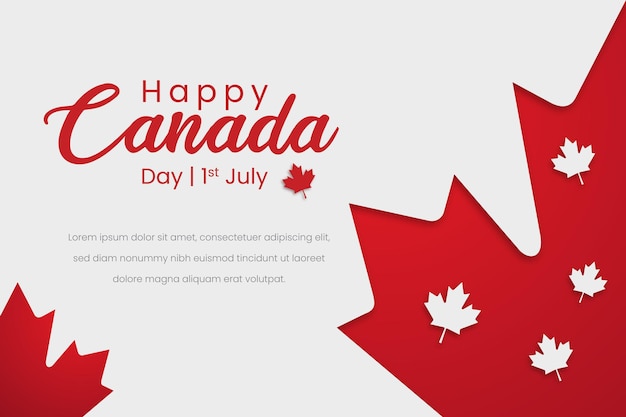 Happy Canada Day 1st July with maple leaf silhouette on white background