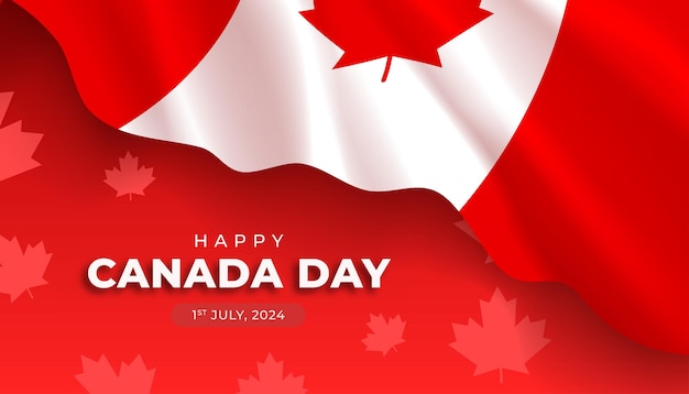 Happy Canada Day background with red maple leaf and Canada Flag