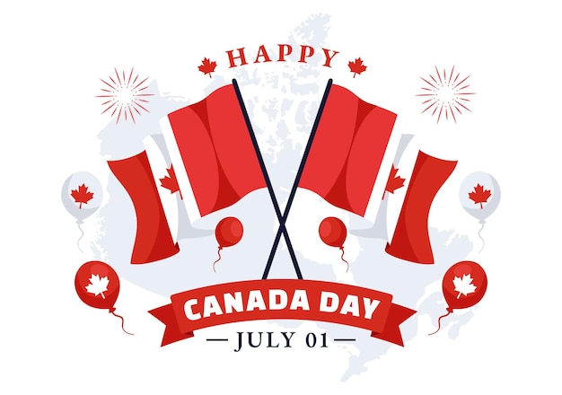 Happy Canada Day Illustration Celebration in 1st July with Maple and Ribbon in National Holiday