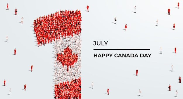 Vector happy canada day a large group of people form to create the number 1