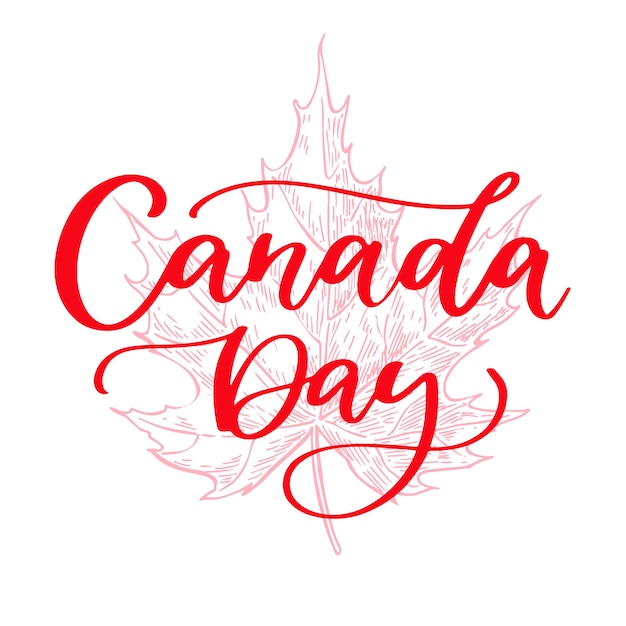 Happy Canada day vector lettering with maple.