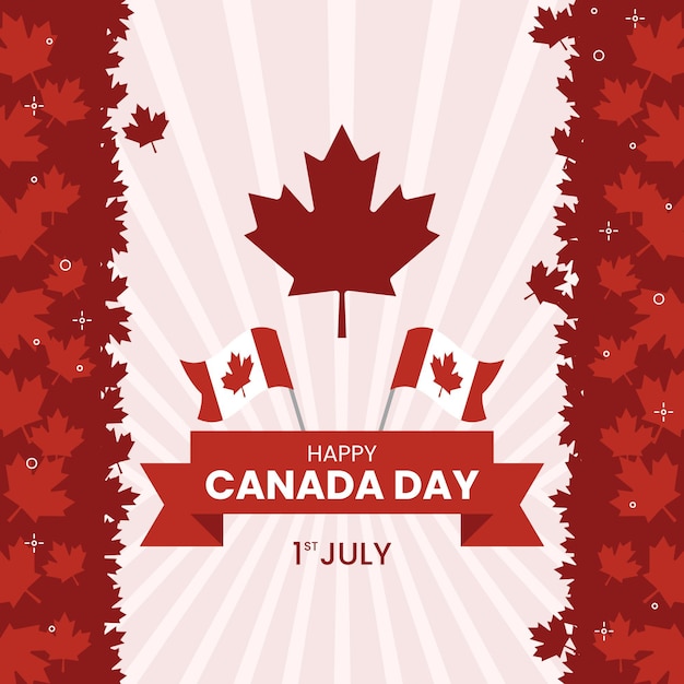 Vector happy canada day with maple leaves and flags