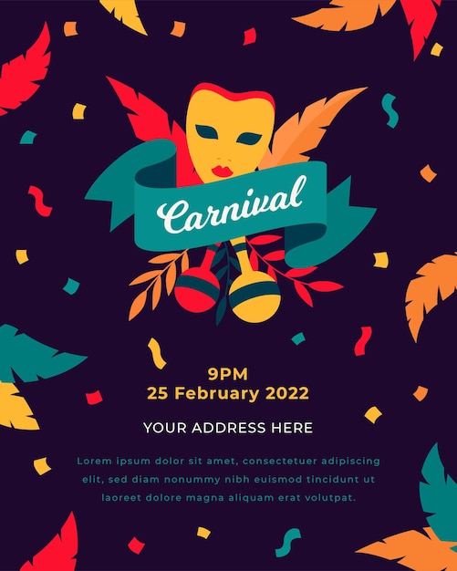 Happy carnival Invitation Mask and trumpets