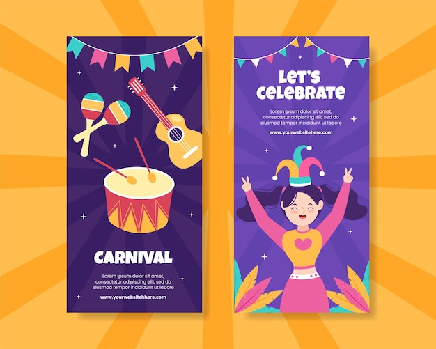 Happy Carnival Party Vertical Banner Template Cartoon Background Vector Illustration