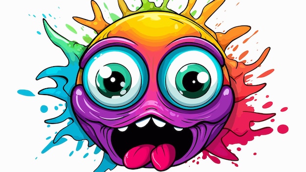 Happy Cartoon Alien Rainbow Gradient Line Drawing