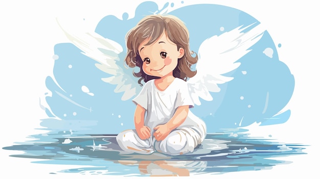 Happy Cartoon Angel Girl Smiling in 2D Flat Style