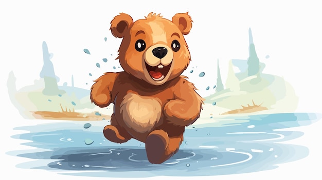 Happy Cartoon Bear Running and Smiling