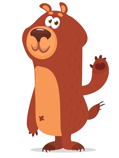 Happy cartoon bear Vector illustration of brown grizzly bear character