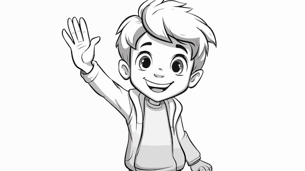 Vector happy cartoon boy cold gradient line drawing