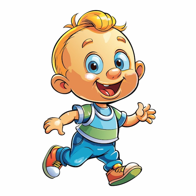 Vector happy cartoon boy with blonde hair running and smiling