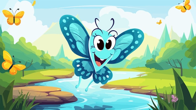 Happy Cartoon Butterfly Dancing and Smiling