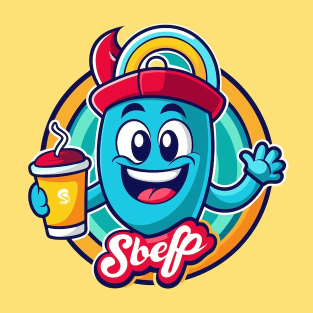 Vector happy cartoon character holding a cup