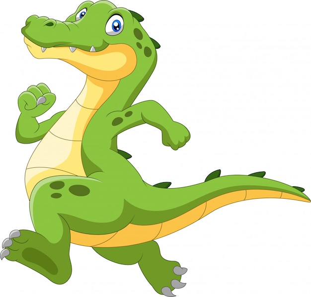 Happy cartoon crocodile running fast