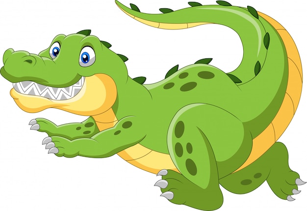 Happy cartoon crocodile running fast