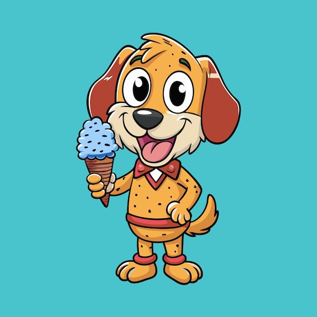 Vector happy cartoon dog enjoying ice cream cartoon vector illustration