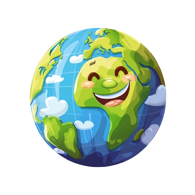 Vector happy cartoon earth with smile on its face