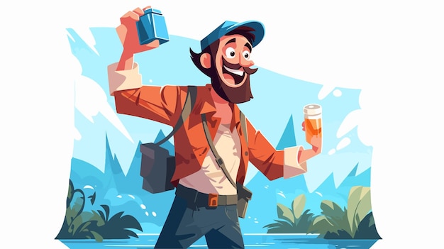 Happy Cartoon Explorer with Drink